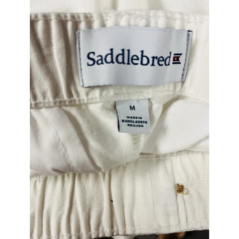 Saddlebred Pants Mens M White Linen Blend Drawstring Waist Nautical Resort Beach